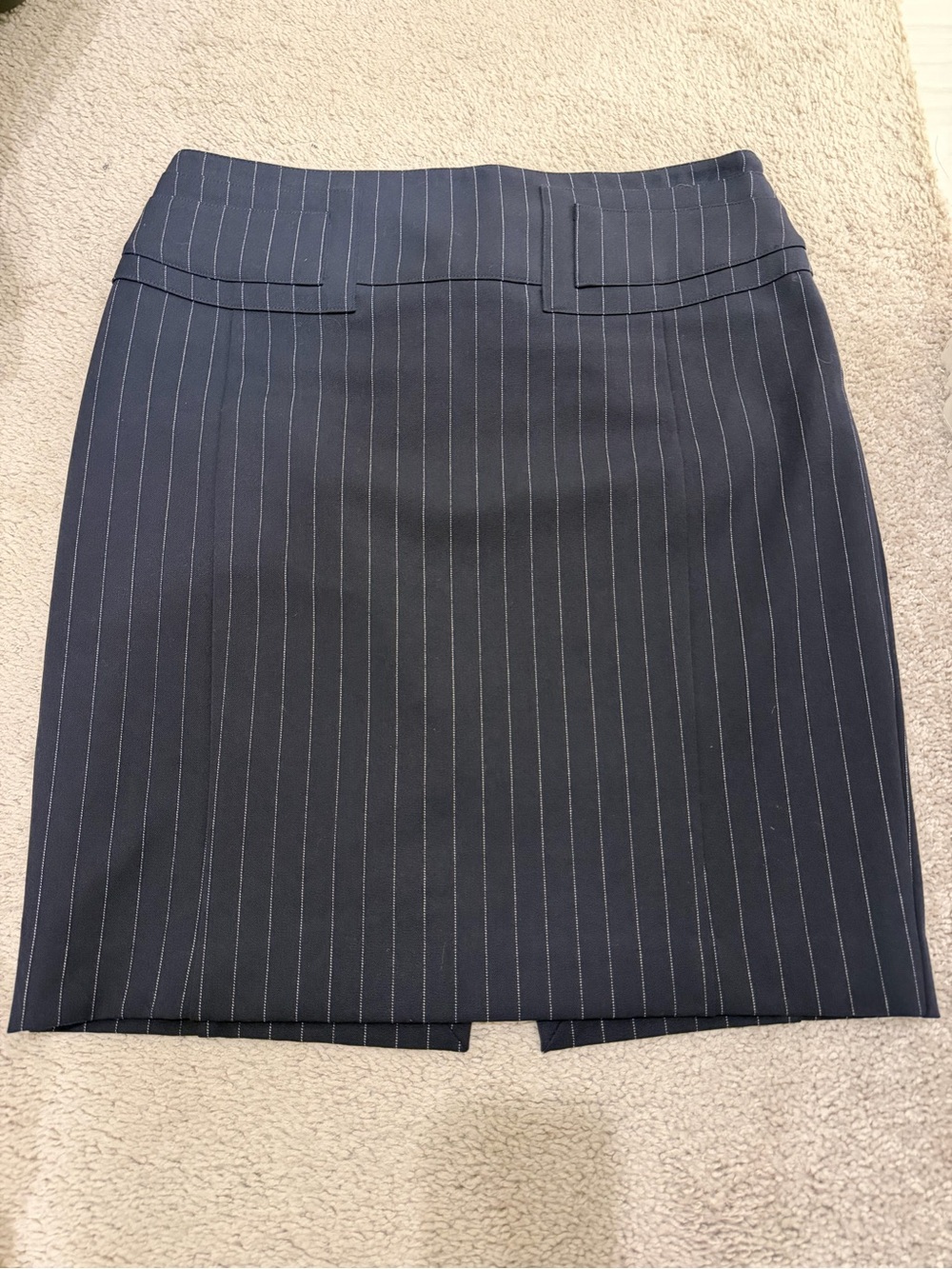 NWT Express Navy Pinstripe Pencil Skirt Gold Buckle Size 8